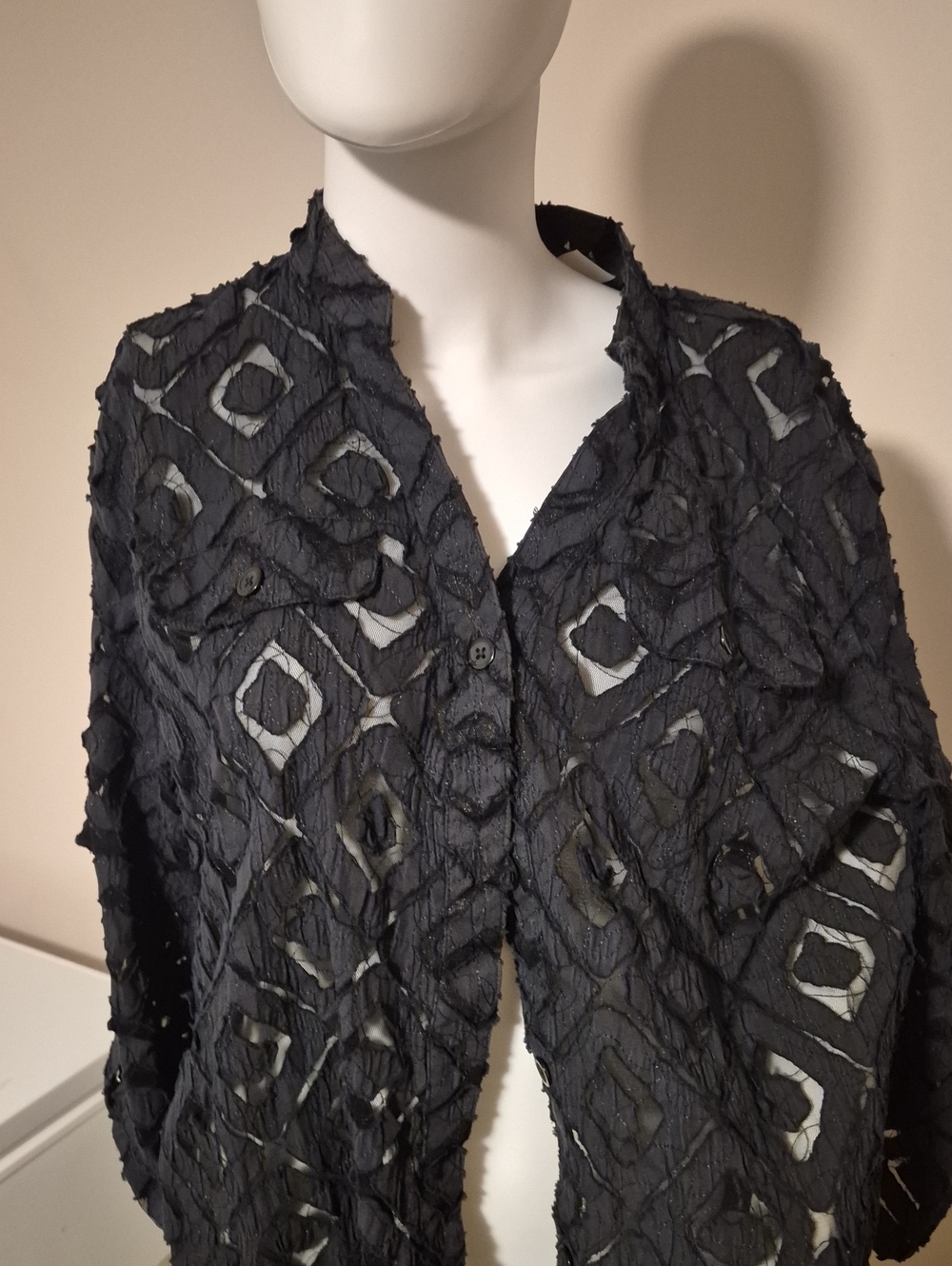 Black Openwork Geometric Shirt Longsleeve Size 12